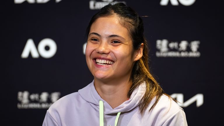 Emma Raducanu of Great Britain talks to the media ahead of the 2024 Australian Open at Melbourne Park on January 12, 2024 in Melbourne, Australia (Photo by Robert Prange/Getty Images)
